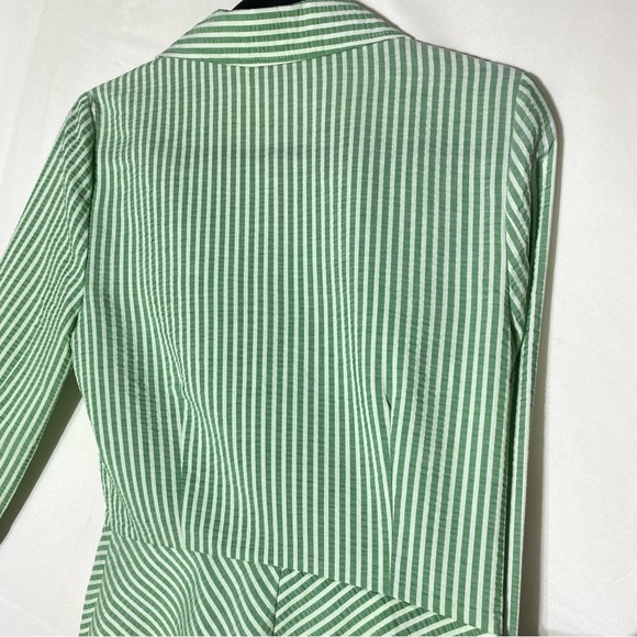 Vintage Fidel Green Striped Seersucker Cotton Blazer Jacket 4 - Picture 14 of 16